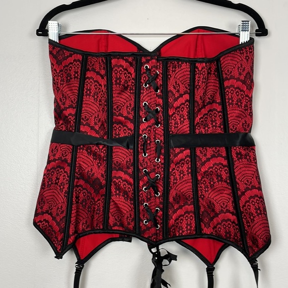 Adore Me Scarlet lace women corset hook lace up closure with garters size XL - Picture 5 of 7